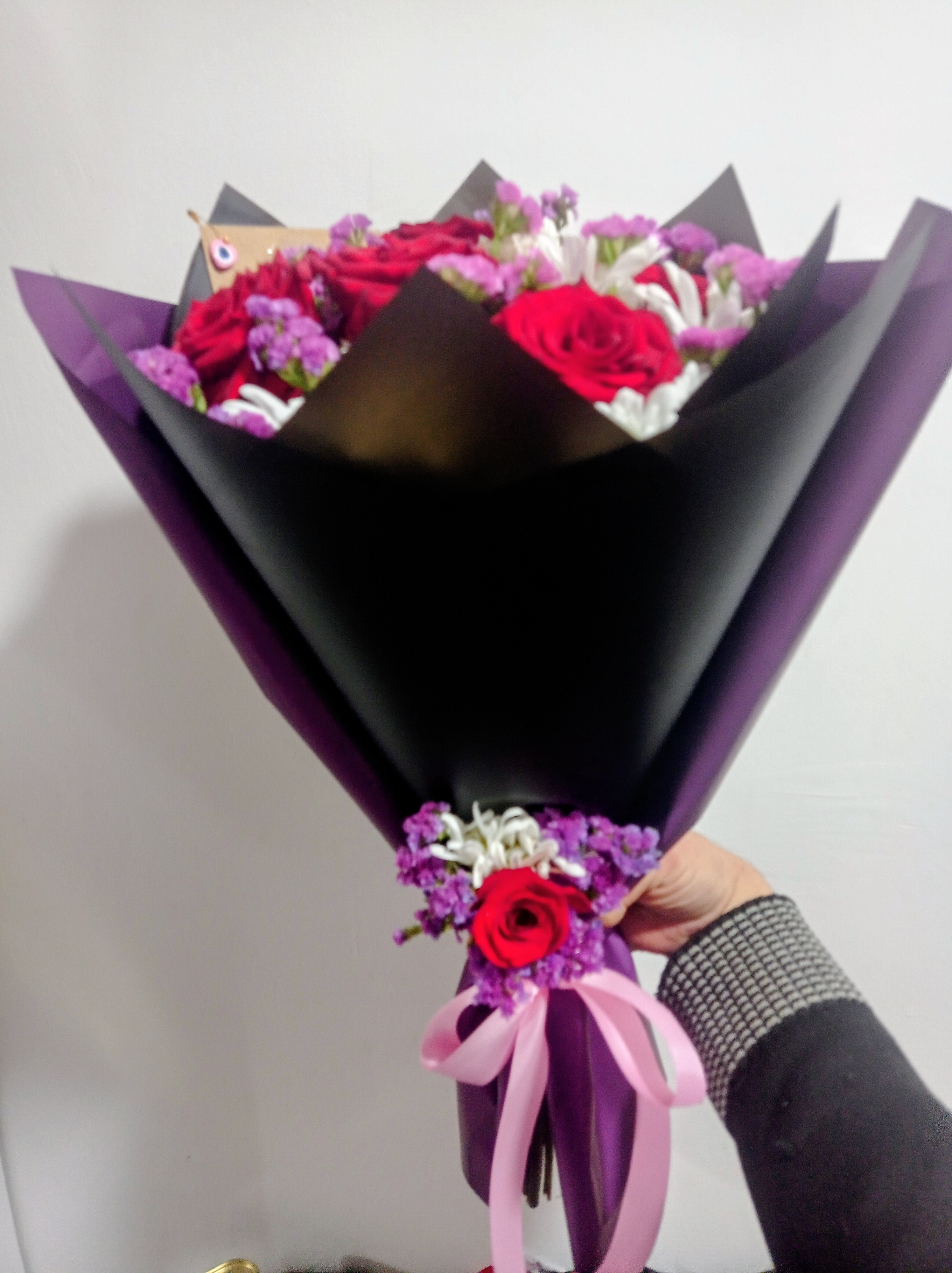 5 li kırmızı gül ve papatya 